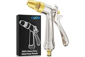 ESOW Garden Hose Nozzle, 100% Heavy Duty Metal Spray Gun with Full Brass Nozzle, 4 Watering Patterns Watering Nozzle- High Pressure Rear Trigger Design for Watering Plants, Car Wash and Showering Dog