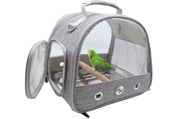 Cage de transport pour oiseaux avec perchoir debout et plateau en acier inoxydable, sac de transport pliable respirant pour petits oiseaux pour perroquets, perruches, petits animaux pour voyage
