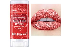 GL-Turelifes visage et corps Glitter Gel Stick, Carnaval visage Glitter maquillage, paillettes scintillantes Nair chanteur Concerts Festival Rave Accessoires (#08 Rouge)