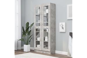 NITCA Armadio con Vetrina,Vetrina Espositiva Alta, Armadietto Laterale,Mobiletto Bagno Mobile con Ante, per Soggiorno, Camera, Ufficio 82,5x30,5x185,5cm Truciolato, Grigio Cemento