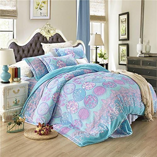 CELO Flannel 3D Printing Sheets Quilt Thickening bed linings 4 Piece 1 Duvet Cover 1 Flat Sheet 2 Shams , Blue , Full