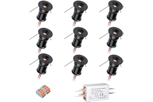 HHTUN Mini Downlight DC12V 1W 6000K 9 Pack Black Shell,Used for Indoor Wardrobe Lighting, Cabinet Lighting, Artwork Mini Light, Embedded Downlight, DIY Mini Light(6000K,Black,9Pack)…