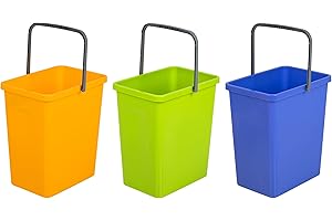 BranQ Home essential 5901098049603 Lot de 3 paniers universels pour Le tri des déchets avec poignée Pratique en matériau BPA de qualité supérieure, Jaune/Vert/Bleu, 17,5 x 26 x 29 cm (L x l x H)