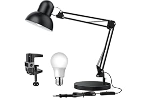 WAFTING Upgrade Lampada da Scrivania Grande, Lampada da tavolo Retrò con clip, Lampada da Scrivania a E27 LED con braccio oscillante di 65 cm, per casa o ufficio