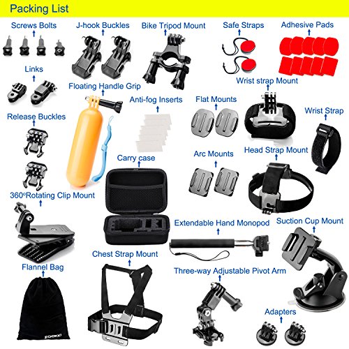 Zookki Zubehör Set für GoPro Hero Black Silver 5 4 3+ 3 2 1/ SJ4000 SJ5000 SJ6000, Aktion Kamera Zubehör Kit für Xiaomi Yi/Lightdow/WiMiUS/DBPOWER/Qumox - 2