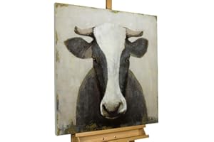 KunstLoft Leinwandbild | 100% HANDGEMALT | 80x80cm | Gemälde 'Herbert, der Herzensbrecher' | Kuh | Schwarz | Wandbild Wohnzimmer