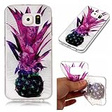 Ecoway TPU Funda Funda para Samsung Galaxy S6, Ultra Delgado Carcasa Antideslizante Suave Parachoques Resistente a los arañazos Contraportada Funda de silicona transparente transparente Parachoques Carcasa Funda Bumper - Piña hoja púrpura