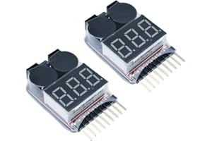 VOKTTA 1-8s Lipo Batterie Moniteur Testeur, Testeur de Tension pour Batterie Lipo,RC Low Voltage Buzzer Alarm, Moniteur Batterie Testeur pour 1-8s Lipo/Li-ion/LiMn/Li-Fe,2PCS
