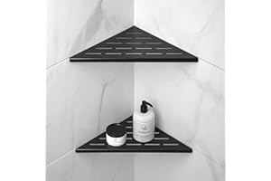 Bernkot Corner Shower Shelf 10" Matte Black 304 Stainless Steel Slot Design Recessed Corner Shelves Bathroom Shower Shelf for Tiled Wall, No Drilling, 2 Pack