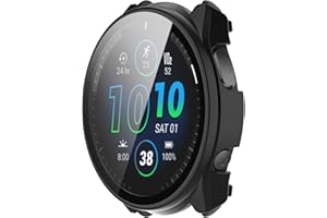 Pełne pokrycie etui z osłoną ekranu kompatybilne z Garmin Forerunner 965, Disscool PC i etui ochronne z prawdziwego szkła (PC czarny)