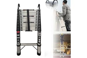 ROYALSWILL Teleskopleiter Klappleiter 4,4M Ausziehbare Leiter mit 2 Haken, Rutschfester Stahlleiter Mehrzweckleiter Ausziehleiter Anlegeleiter, 14 Sprossen, Teleskop Ausziehleiter, 150kg Belastbarkeit (4,4M)
