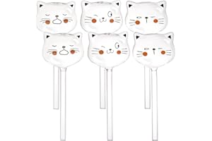 SOUJOY 6 Stück Selbstbewässernde Glühbirnen, Glas-Pflanzenbewässerungskugeln, mundgeblasene Katzenform, automatische Bewässerungsspieße, Gerät für Innen- und Außenpflanzen