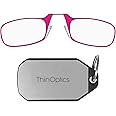 ThinOptics Reading Glasses 2.00 Pink Frames With Keychain Case - Compact Foldable Rectangular Glasses - Clip-on Nose - 2.00 Strength With Flex-Fit Technology