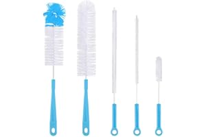Qisan 5pcs Brosse de Nettoyage de Bouteille Ensemble brosses à usages Multiples Longue Brosse à Bouteille de Nettoyage des Bouteilles d'eau-Bleu