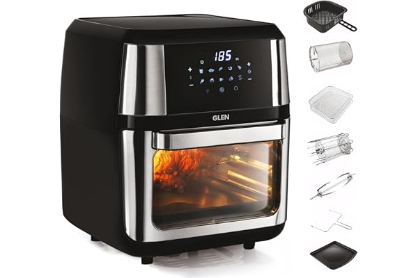 Glen 12 Litre Digital Air Fryer Oven for Home, 1800W, 10 Preset Function, Rotisserie, Digital Display & Controls, Airfryer to Dehydrate, Defrost, Bake, Roast, Toast with Less Oil -Black (SA-3046DSS)