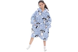 Alsehser Pull Plaid Adultes Enfants, Sweat à Capuche Chaude, Poncho Polaire Oversize Pilou Pilou, Capuchon Sherpa Peluche à Manches TV