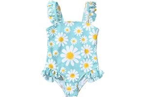 JiAmy Toddler Swimming Costume Girls Flowers Ruffle Lovely Sleeveless One Piece Swimsuit Kids Square Neck Wrap Bathing Suit Children's Swimwear for 2-6 Years