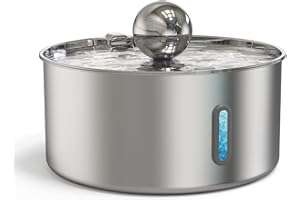 HXC-BLG Edelstahl 7L Trinkbrunnen für Katze und Hunde，Edelstahl Hundebrunnen mit 5-Schicht Filtration und LED -Licht，Ultraleiser Pumpe mit Überlastschutz für große Hunde/Mehrere Katzen, mit 3 Filter