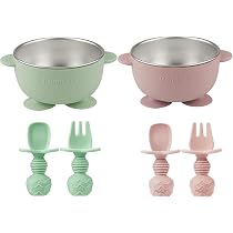 Lot De 3 Bols Inox Avec Ventouse + 3 Cuillères Silicone - Set Antidérapant PandaEar Pour Bébé