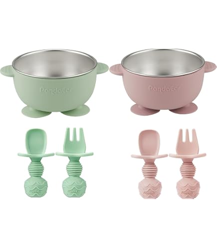 PandaEar Lot De 3 Bols Bébé Avec Ventouse Silicone Anti-Fuite - Rose Avec Couvercles