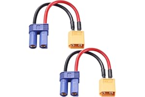 Lyeteung 2 PCS XT60 to EC5 Adapter, EC5 Female to XT60 Male Plug Connector, with 10cm 14AWG Silicone Cable, for RC LiPo Battery
