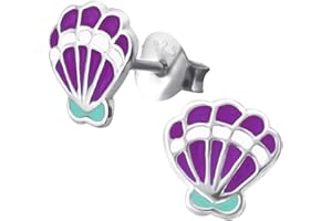 Laimons dziewczęce kolczyki na sztyfcie, biżuteria dziecięca, muszelka, zwierzęta mieszkańców morza, liliowe, białe, ze srebra wysokiej próby 925