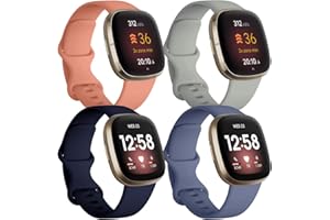 JUVEL Bracelet Compatible avec Fitbit Versa 3 Bracelet/Fitbit Sense/Versa 4 Bracelet, 4 Pack Remplacement Sport en Silicone Souple Bracelets pour Femme Homme, Petit Grand
