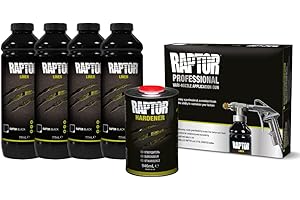 U-POL RAPTOR rivestimento protettivo KIT, 4 bottiglie 3,79 litri (incluso indurente), nero con pistola Raptor Professional Vari Nozzle