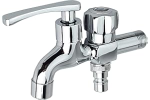 FEIGO Rubinetto lavatrice, 1/2 Doppio rubinetto in ottone connettore di uscita veloce per bagno, cucina, giardino e altro ancora