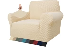 MAXIJIN Fodere per sedie più recenti per soggiorno, fodera per sedia in jacquard super elasticizzato con braccioli per cani Fodera per poltrona 1 pezzo per divano (1 posto, Beige Chiaro)