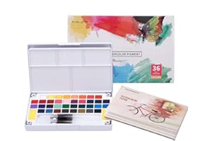 LAOYE Juego de Acuarelas Profesionales 36 Colores Kit Acuarelas para Niños y Adultos, Pintura de Acuarela con 12 Papeles y Pinceles Acuarela, Caja de Acuarela para Artístas de Todos los Niveles