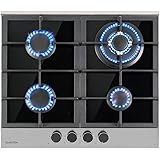 Klarstein Piano Cottura 4 Fuochi a Gas Integrato 8.0kW, a Incasso in Acciao Inox, con Coperchio