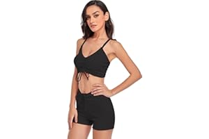 Jarseila Maillot de Bain 2 Pièces Femme Sexy Halterneck Push Up Bikini Culotte Taille Haute Maillot de Bain Shorty Bikini Tankini