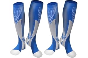 ODTMGER 2 Pary Skarpet Uciskowych Pończochy Uciskowe Damskie i Męskie Skarpety Podtrzymujące 20-30 mmHg Podkolanówki z Amortyzacją Stopniowane Pończochy Podtrzymujące do Biegania, Sportu, Podróży