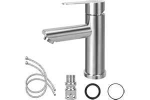Minnhua Rubinetto Bagno Rubinetto Lavabo Monocomando Argento Rubinetto Bagno Rubinetto per Lavabo Alto in Acciaio Inossidabile Miscelatore per Controllo Acqua Calda e Fredda