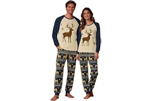 BVEBJDX Matching Couples Christmas Pajamas Set Women and Men Pyjamas Pants Loungewear Reindeer Printed Long Sleeve Tops Adults Holiday Pjs Sleepwear Funny Christmas Pajamas Sets Xmas Nightwear for Women Men