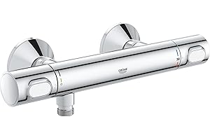 GROHE Mitigeur thermostatique douche Precision Flow, montage mural, protection anti-brûlure, raccord fileté 1/2", rosaces incluses, chromé, 34840000 (Import Allemagne)