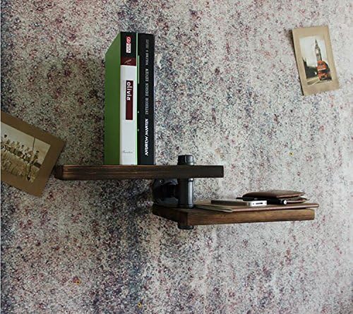 QBDS Toliet Roll Holder, Retro Wall Mounted Hanging Rack, Iron Water Pipe Shelves With Wooden Board , Setting Phone Watch Flower Little Items Decorative pendant