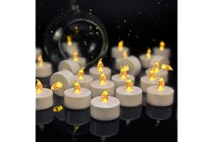 VETOUR 24pcs Tea Lights Candles:Realistic LED Flameless Flickering Operated Tea Lights Steady Battery Tealights Electric Fake Candles Decoration for Party and Gifts Ideas(Warm Yellow Light)