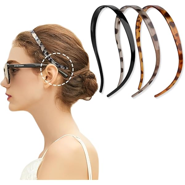 BIKCZEWIN 3er-Set Flex-Stirnbänder Ohne Druck – Für Brillenträger, Rutschfester Zahnkamm, 1 Cm Breit – Schwarz, Grün, Leopard