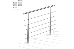 Fiqops Main courante en acier inoxydable pour extérieur et intérieur 80 cm avec 5 traverses Ø 42 mm avec accessoires, angle réglable pour escaliers, jardin, entrée de maison, balcon