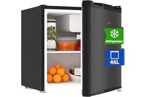 CHIQ CSD46D4E Mini Réfrigérateur 46L, 47x44,7 cm, Compact et Silencieux, Porte-bouteilles intégré, Thermostat réglable, Design moderne Noir, Idéal Chambre, Bureau, Cuisine, Salon