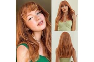 ‎TESTAR testar Orange Perücke Mit Pony Lange Gewellte Ingwer Perücke Für Schwarze Frauen Lockiges Haar Natürliche Synthetische Perücke Leimlose Perücke Für Den Täglichen Gebrauch