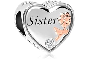 ZakiaHo Heart Sister Wife I Love You Rose Flower Charms for Bracelets Womens Birthday Gifts Compatible with Pandora Bracelets