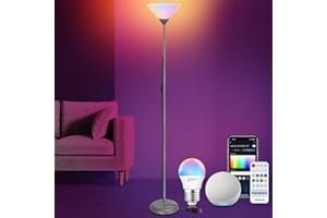 Aigostar Lampada da terra moderna con telecomando e Bluetooth Mesh G45 E24 LED RGB 2700K-6500K, regolabile, compatibile con Alexa 175 cm
