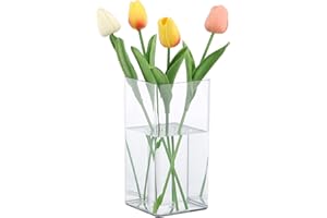 Segus Jarrón de Flores Transparente, 10 X 20cm Florero Acrílico Cuadrado, Jarrones Decorativos, para Decoracion Hogar Salon, Mesa Comedor
