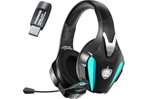 PHOINIKAS Casque Gaming, Wireless Casque Gaming, pour PS4/PS5/PC/Switch, Récepteur 2.4GHz, Son 7.1, Microphone Antibruit, Lumières LED