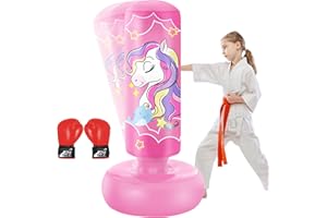 YORWHIN 168cm Sac de Frappe Gonflable pour Enfants avec Gants de Boxe, Sac de Boxe sur Pied, pour Les Enfants, Les Filles, Set de Frappe pour Pratiquer Le Karaté, Le Taekwondo et Le MMA