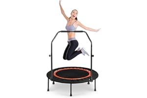 EUQQZU Trampoline de Fitness - Mini Trampoline Pliable Ø 101cm Intérieur/Extérieur avec Main Courante, 5 Niveaux Réglables, Trampoline de Jardin Capacité de Charge de 400 Lbs pour Adultes Enfants