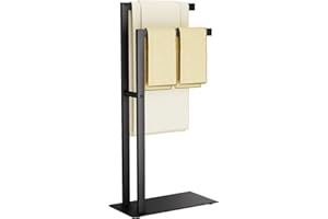 Yawinhe Porta Asciugamani Bagno da Terra, Portasciugamani in Acciaio Inox, 2 Bracci, Accessori per il Bagno, per Asciugamani, Vestiti, 40x20x80cm, Nero, SMJ003B